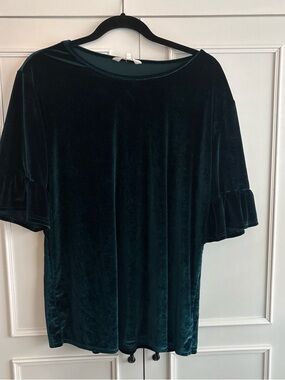 Amaryllis Velvet Ruffle-Sleeve Tunic - Deep Teal